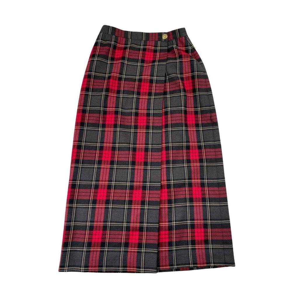 Casual Corner Annex Maxi Wrap Skirt Womens 6 Petite Red Plaid Vintage Holiday - Picture 2 of 12